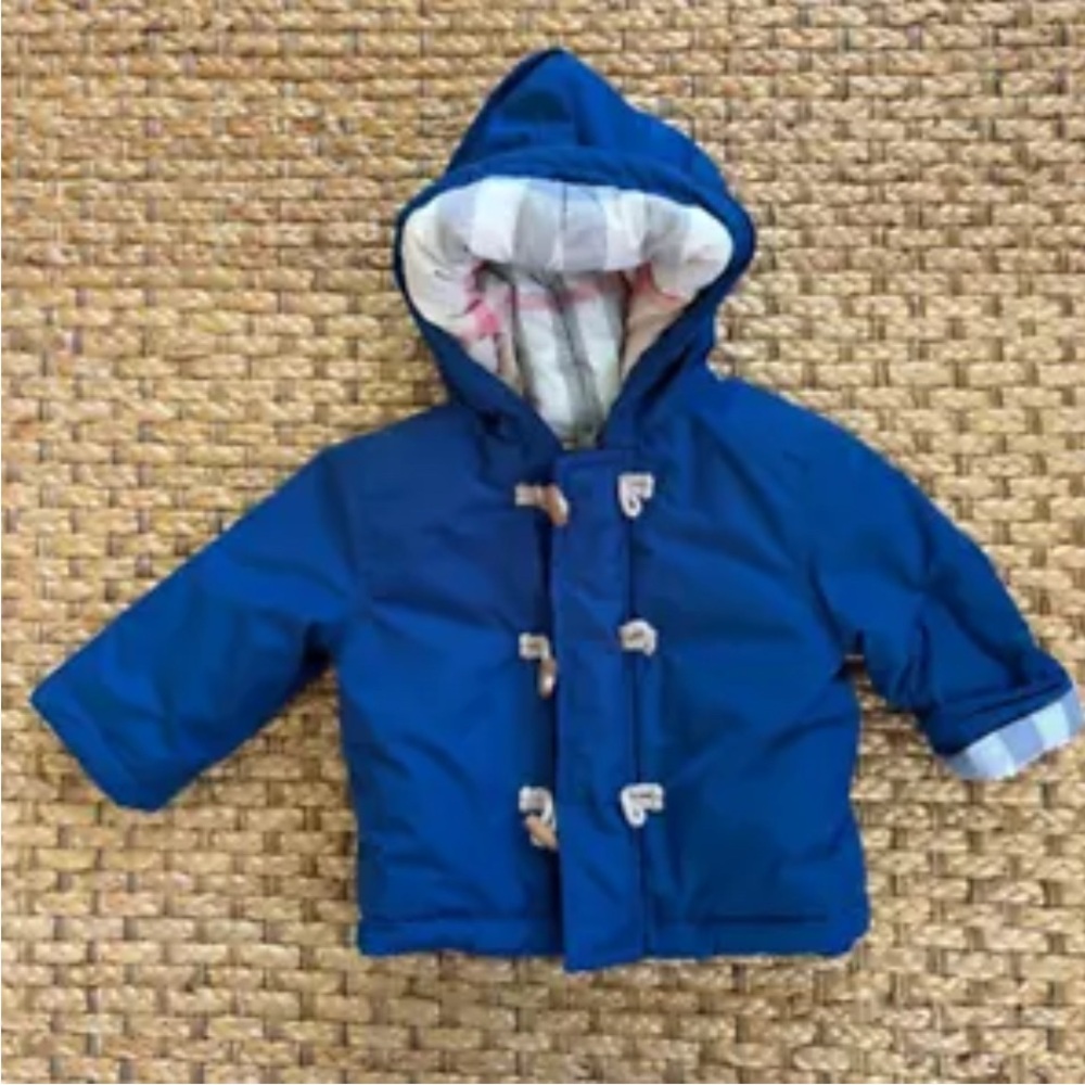 Blue Burberry Hooded Toggle Coat